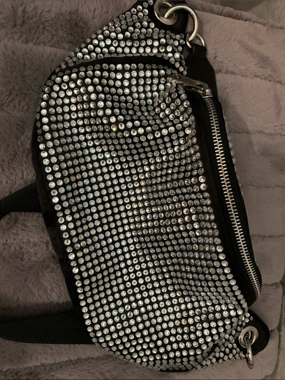 ZARA Crystal-Embellished Black Women's Belt Bag